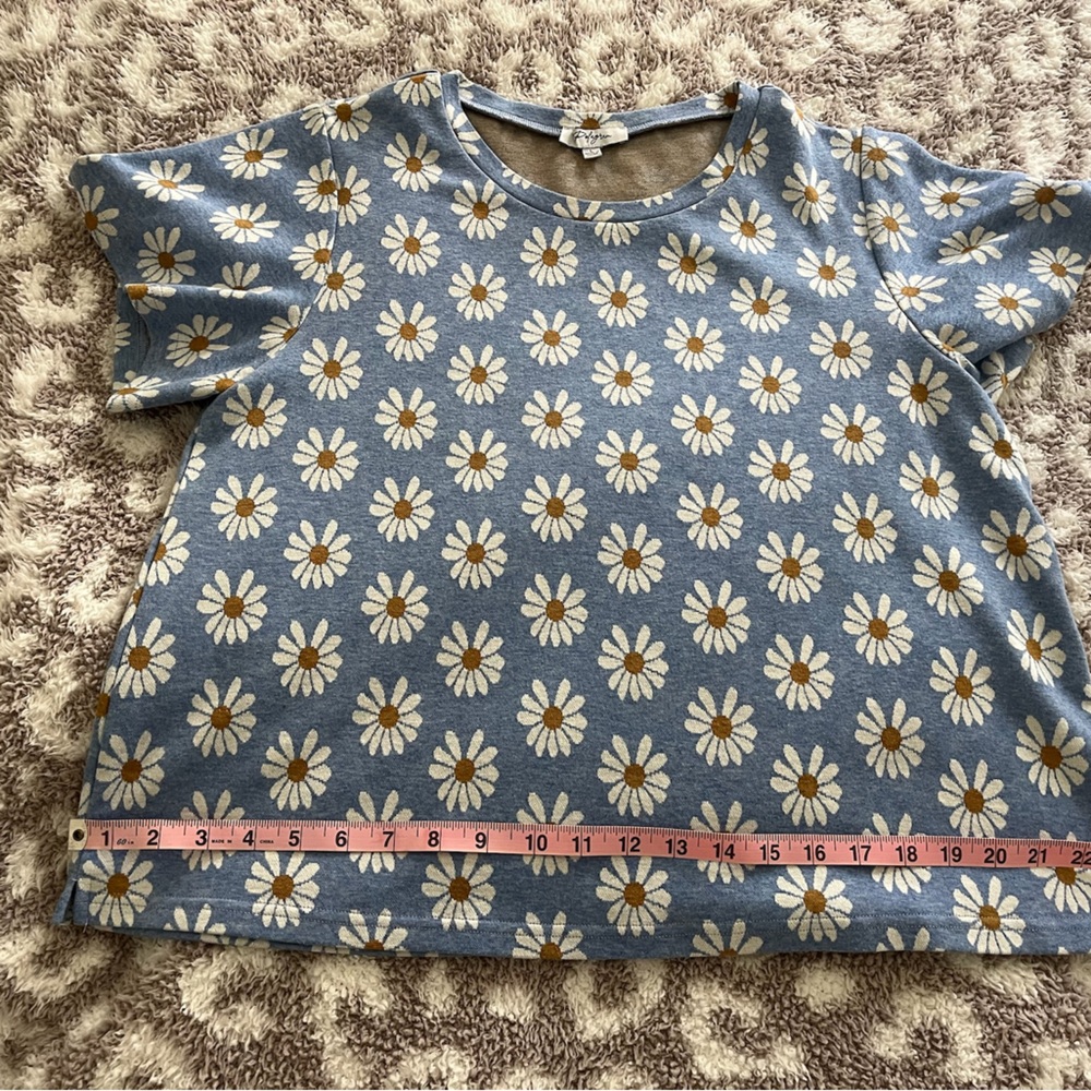 Polagram Blue and White Daisy Top